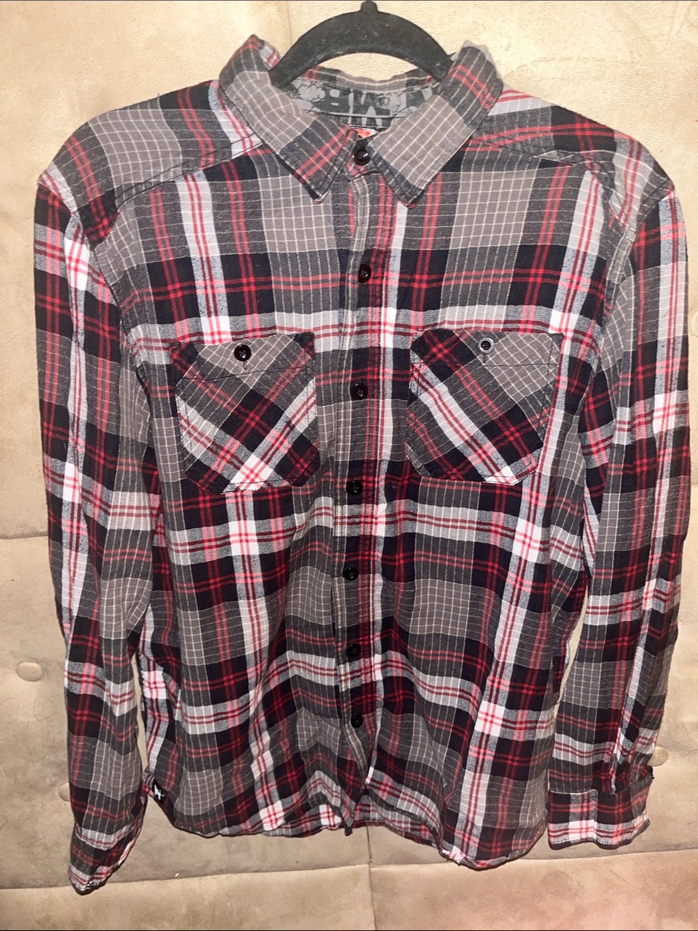 Men's Casual Plaid Button-Down Shirt - Gray and Red
